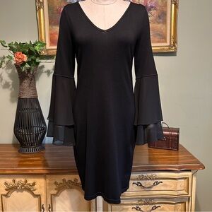 Calvin Klein Black Sheer Chiffon Bell Sleeve Sweater Dress